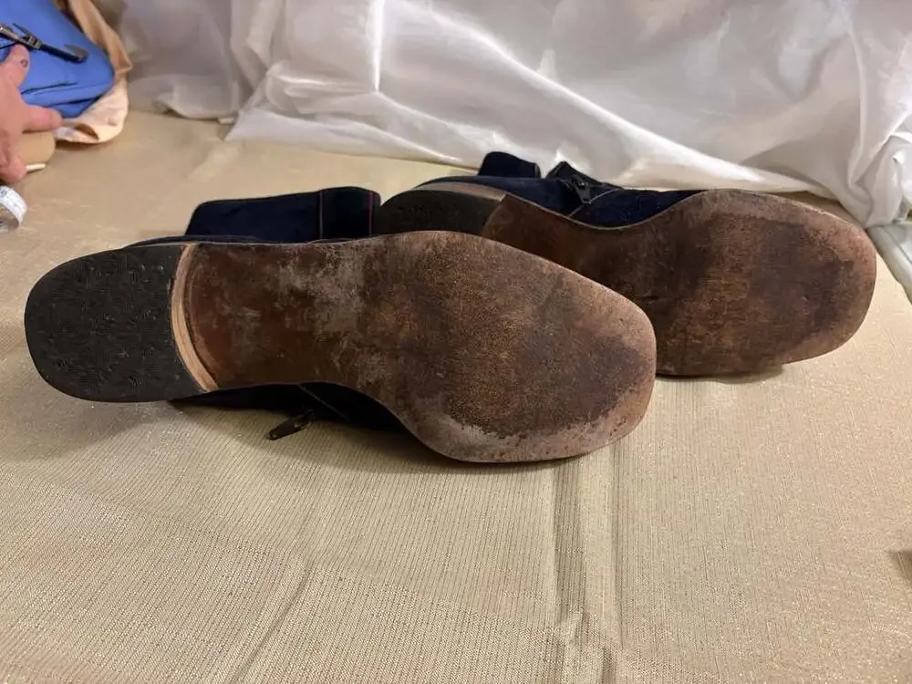 Vintage Suede Ankle Boots Blue with Piping, mens